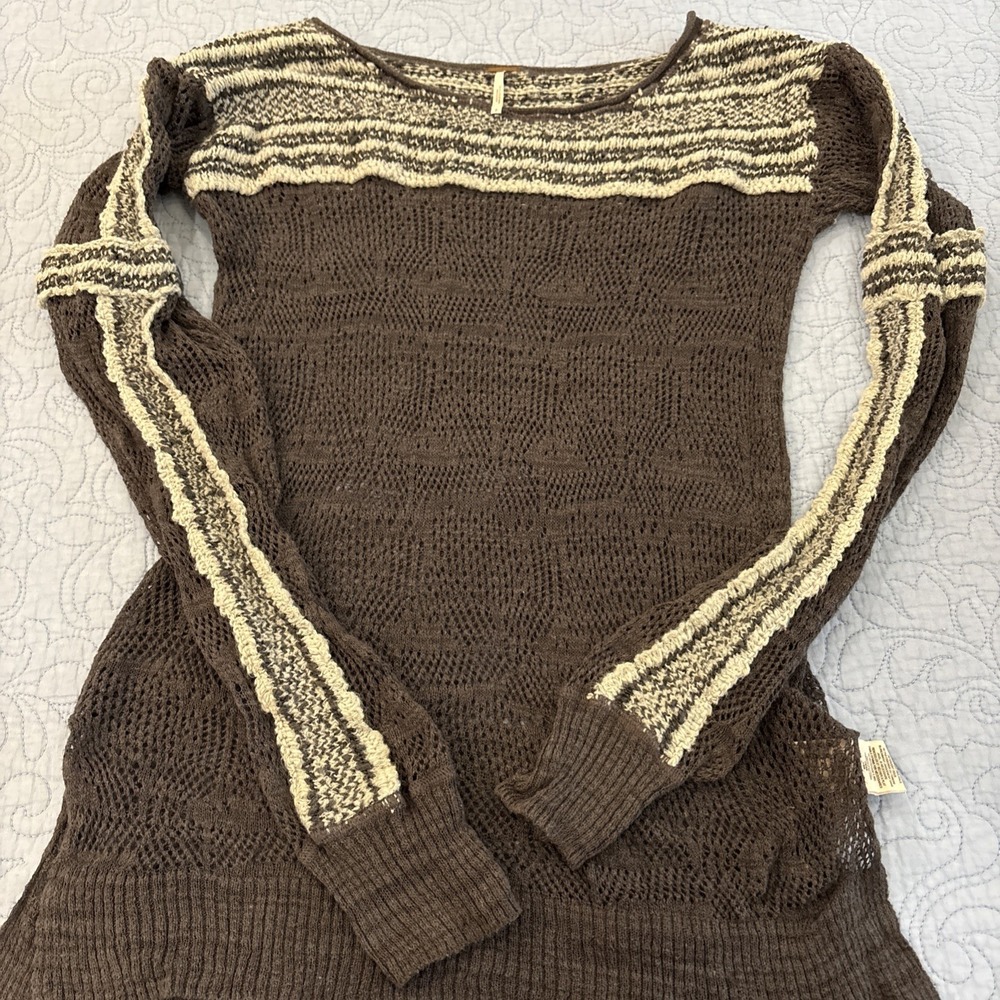 Free People Small Gray Open Knit Fitted Pullover Sweater